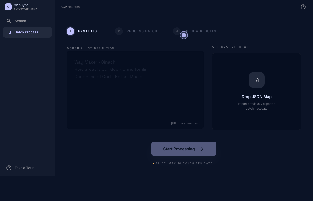 OrinSync batch results showing found lyrics with green badges